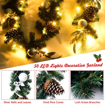2.7M Christmas Garland, Pre-lit Xmas Pine Garland