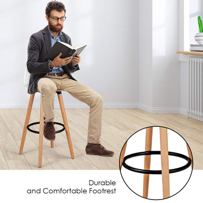 2Pcs Bar Stools, Pub High Barstool Dinning Chair w/ Round Metal Footrest, Beech Wood Legs