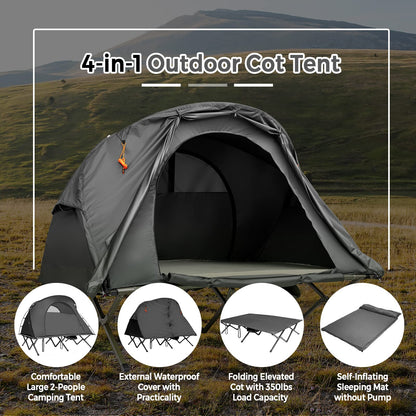 2-Person Camping Cot Tent, 4-in-1 Folding Tent Bed W/ Waterproof External Cover