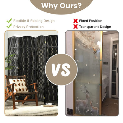 6-Panel Screen Room Divider, 6Ft Folding Privacy Screen w/Hand-woven Rattan