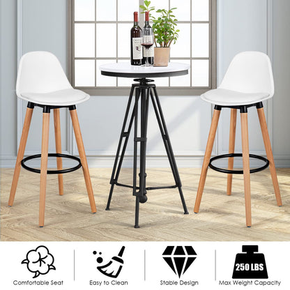 2Pcs Bar Stools, Pub High Barstool Dinning Chair w/ Round Metal Footrest, Beech Wood Legs