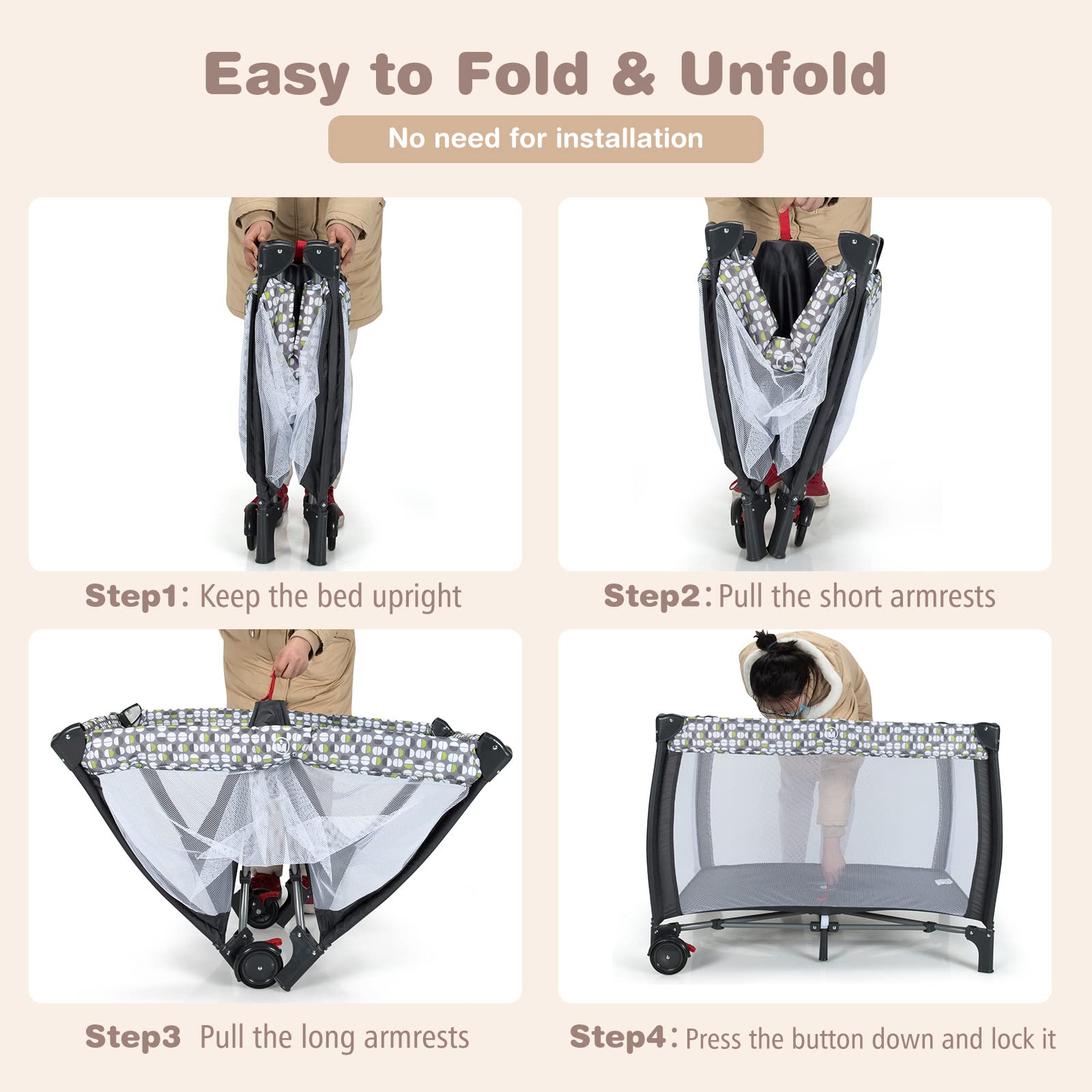 3 in 1 Baby Playard, Convertible Playpen Baby Bassinet w/ Changing Table