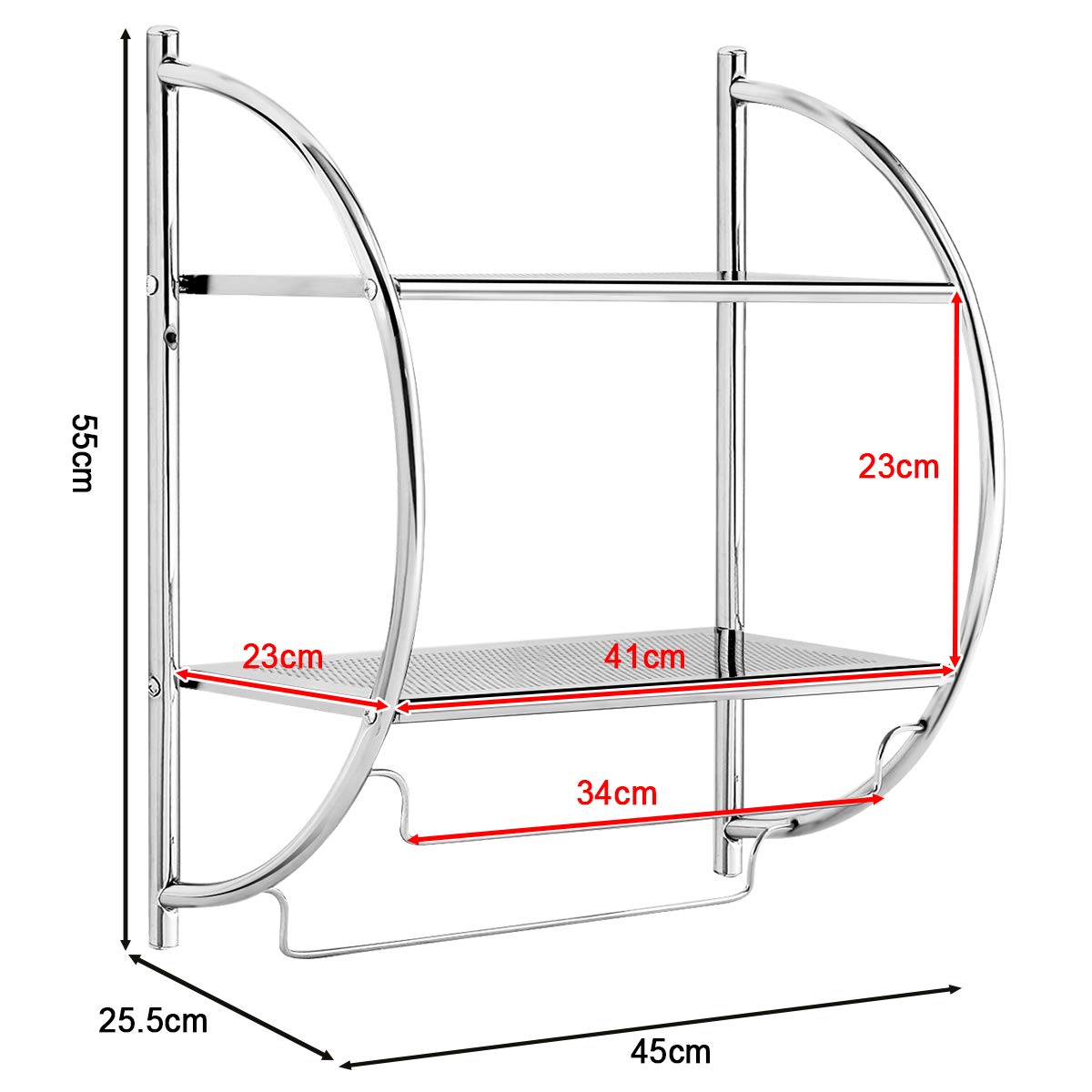 2-Tier Wall-Mounted Towel Organizer Rack with/2 Hanging Bars, Metal Bathroom Toilet Storage Shelf