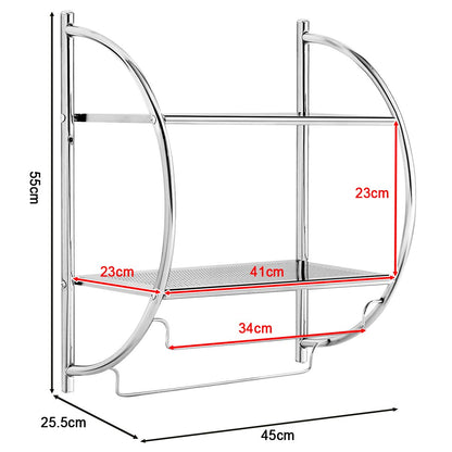 2-Tier Wall-Mounted Towel Organizer Rack with/2 Hanging Bars, Metal Bathroom Toilet Storage Shelf