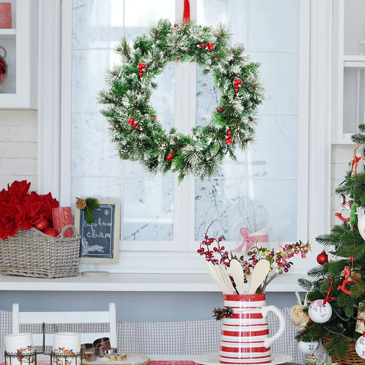 60cm Christmas Wreath, Artificial Pre-lit Lighted Christmas Wreath