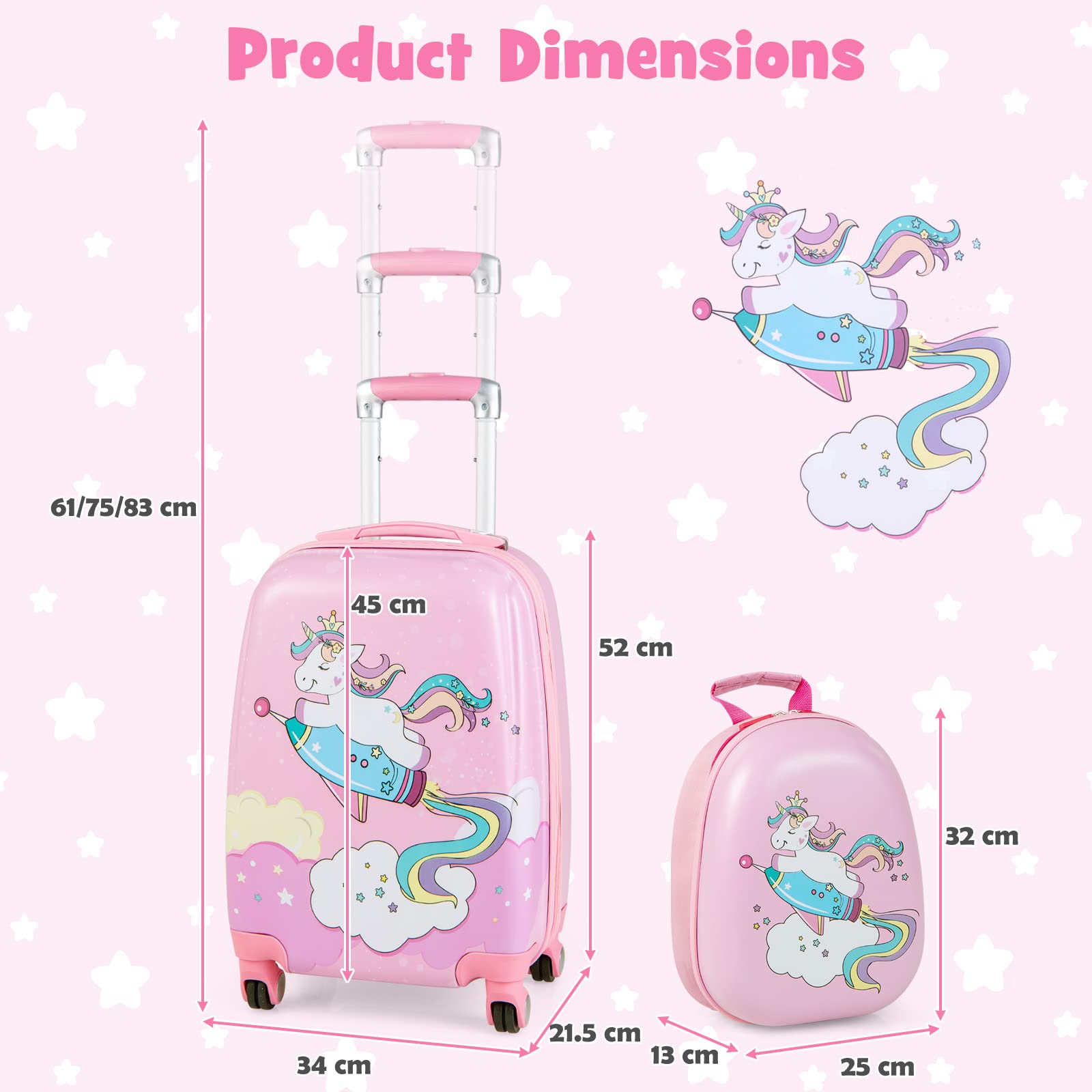 2 PCS Kids Luggage Set, 13¡± & 18¡± Toddlers Carry-on Suitcase Backpack Set w/Adjustable Height