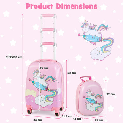 2 PCS Kids Luggage Set, 13¡± & 18¡± Toddlers Carry-on Suitcase Backpack Set w/Adjustable Height