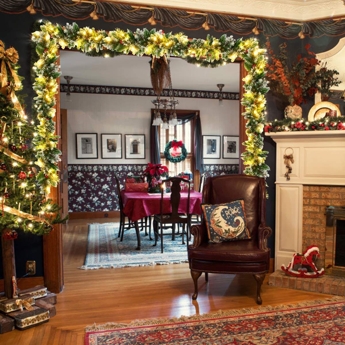 2.7M Christmas Garland, Pre-lit Artificial Xmas Garland, w/50 LED Lights