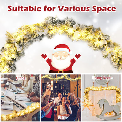 280cm Christmas Garland, Pre-Lit Flocked Garland w/180 Tips