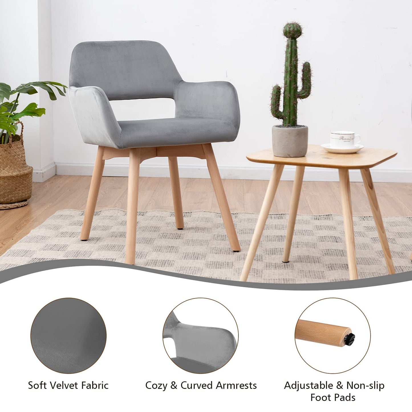 2 Pcs Dining Chairs, Accent Velvet Upholstered Armchairs