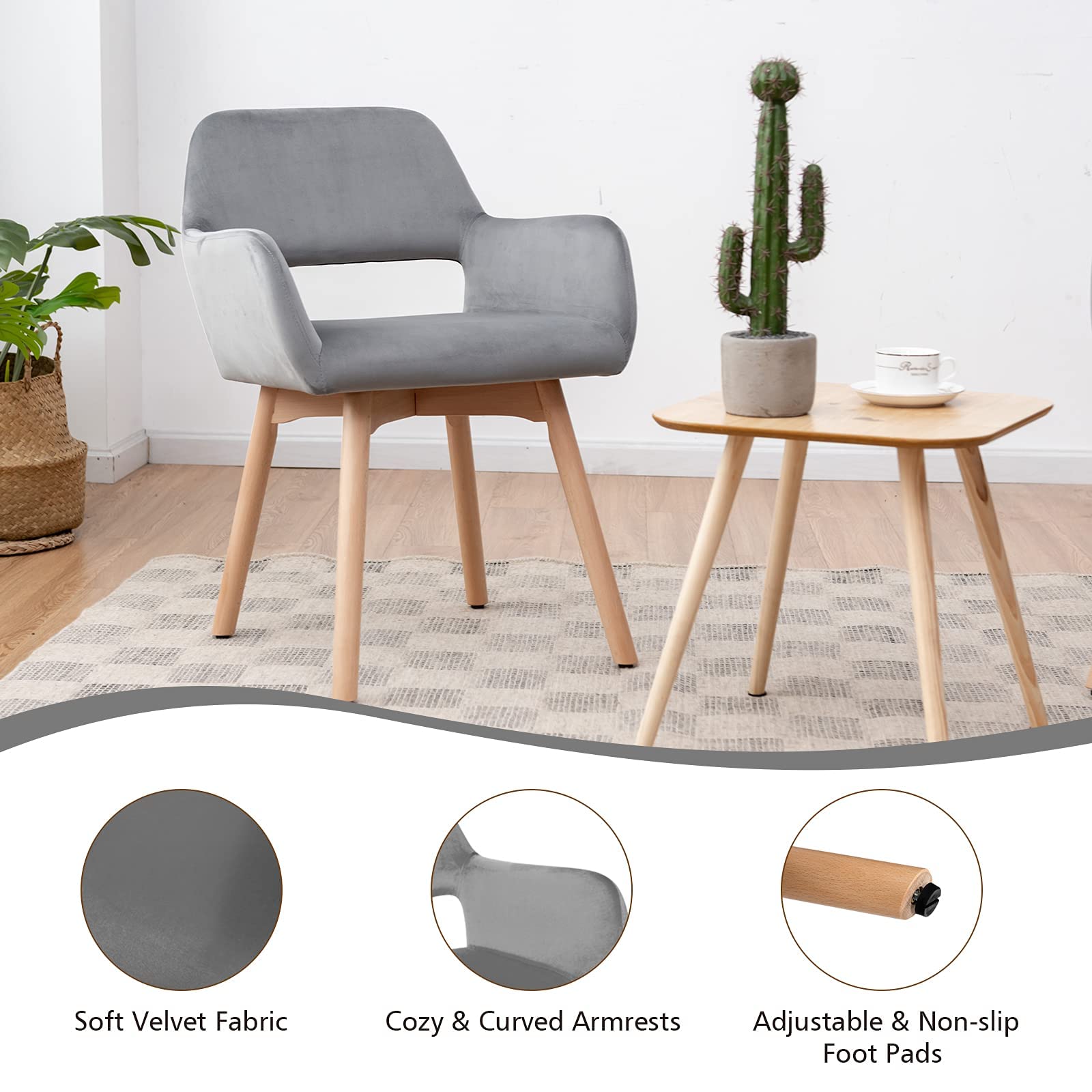 2 Pcs Dining Chairs, Accent Velvet Upholstered Armchairs