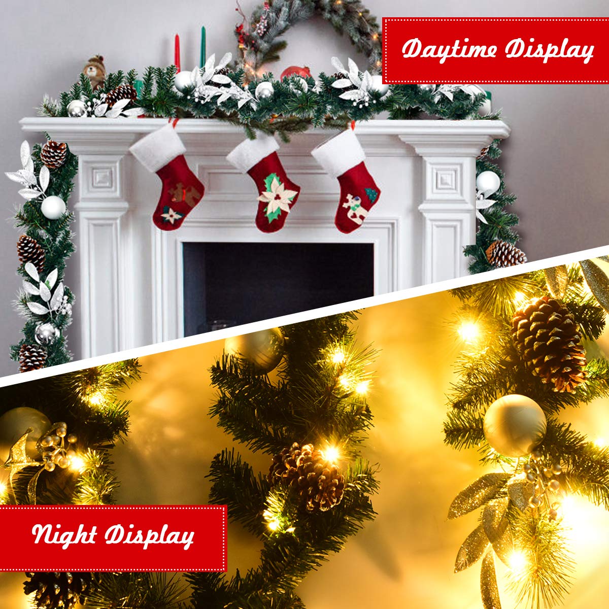 2.7M Christmas Garland, Pre-lit Xmas Pine Garland