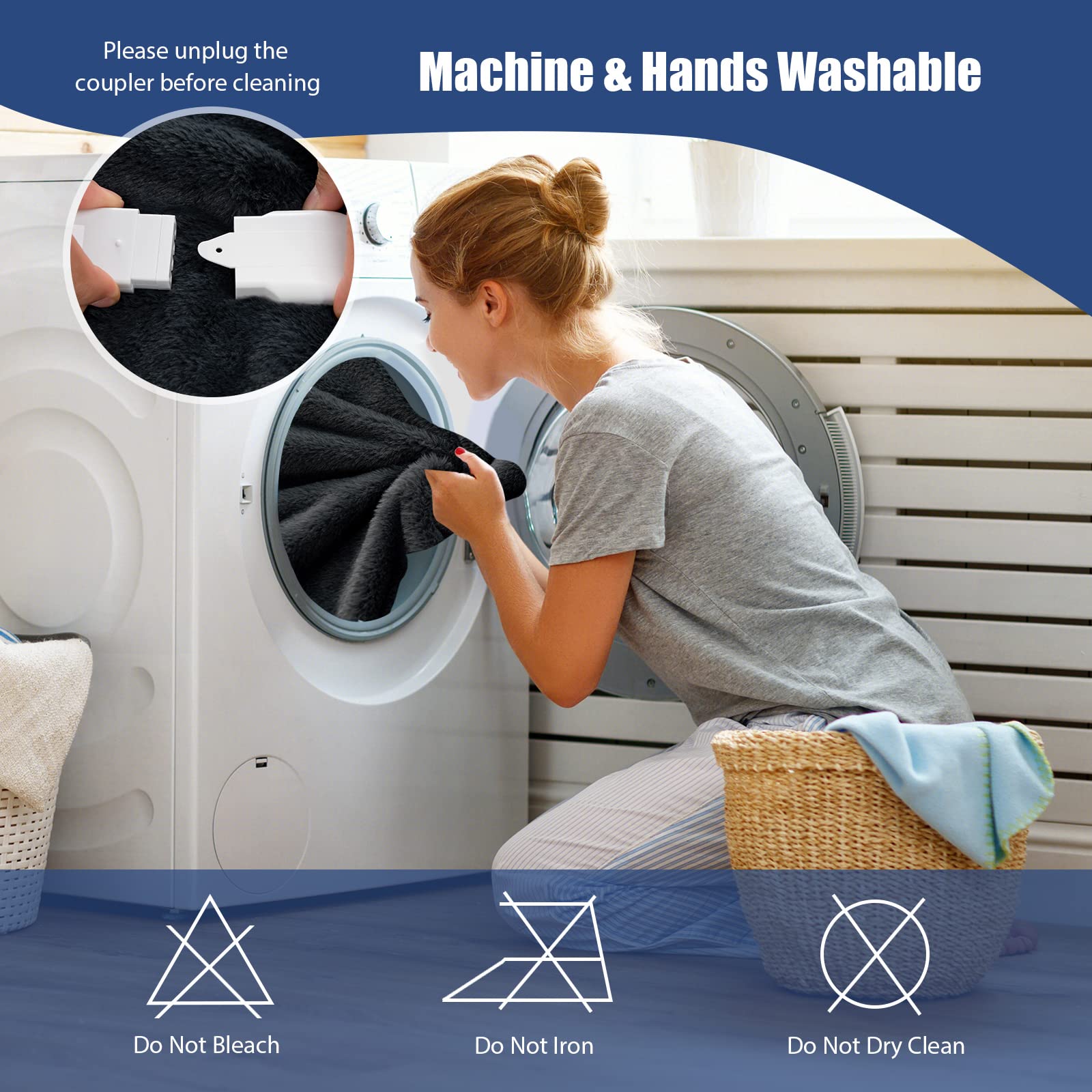 320GSM Rabbit Velvet Electric Blanket,Heated Throw Double-Side Fabric Reversible Blanket