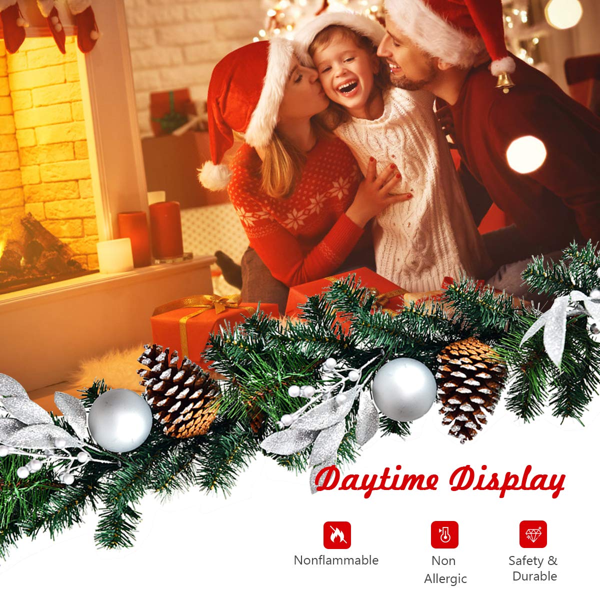 2.7M Christmas Garland, Pre-lit Xmas Pine Garland