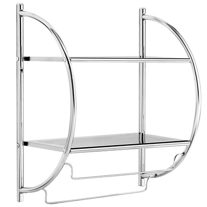 2-Tier Wall-Mounted Towel Organizer Rack with/2 Hanging Bars, Metal Bathroom Toilet Storage Shelf