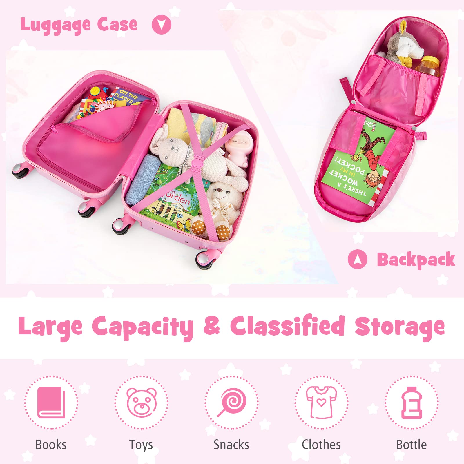 2 PCS Kids Luggage Set, 13¡± & 18¡± Toddlers Carry-on Suitcase Backpack Set w/Adjustable Height
