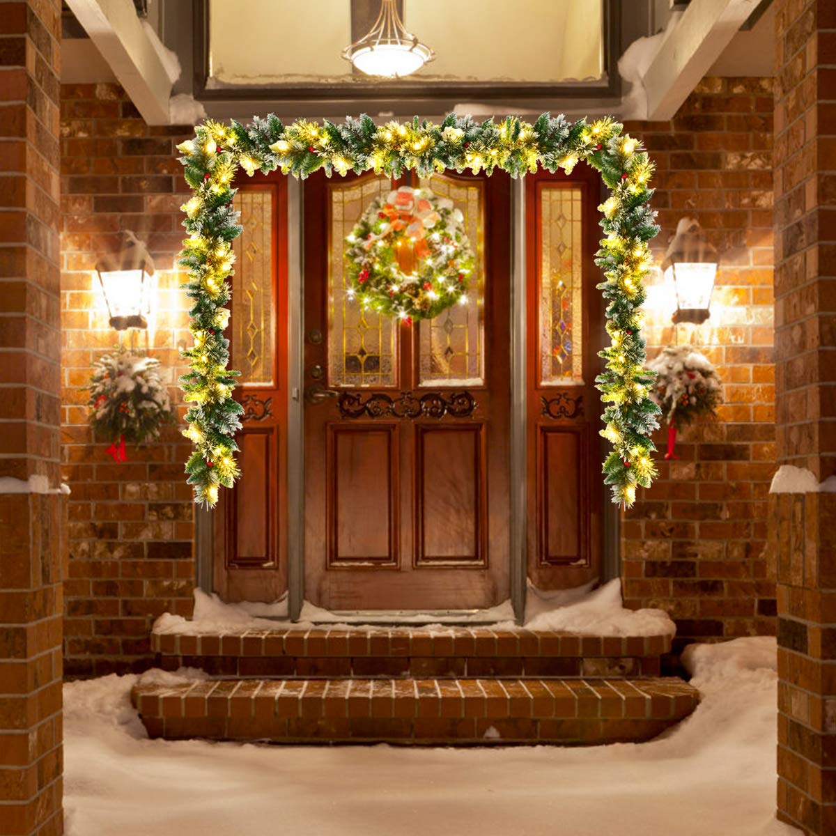 2.7M Christmas Garland, Pre-lit Artificial Xmas Garland, w/50 LED Lights