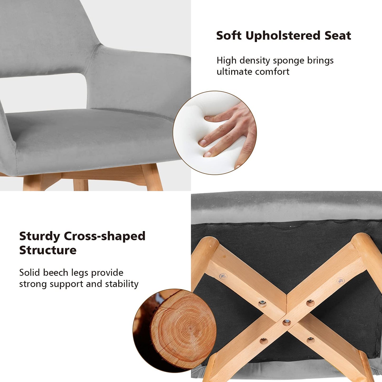 2 Pcs Dining Chairs, Accent Velvet Upholstered Armchairs