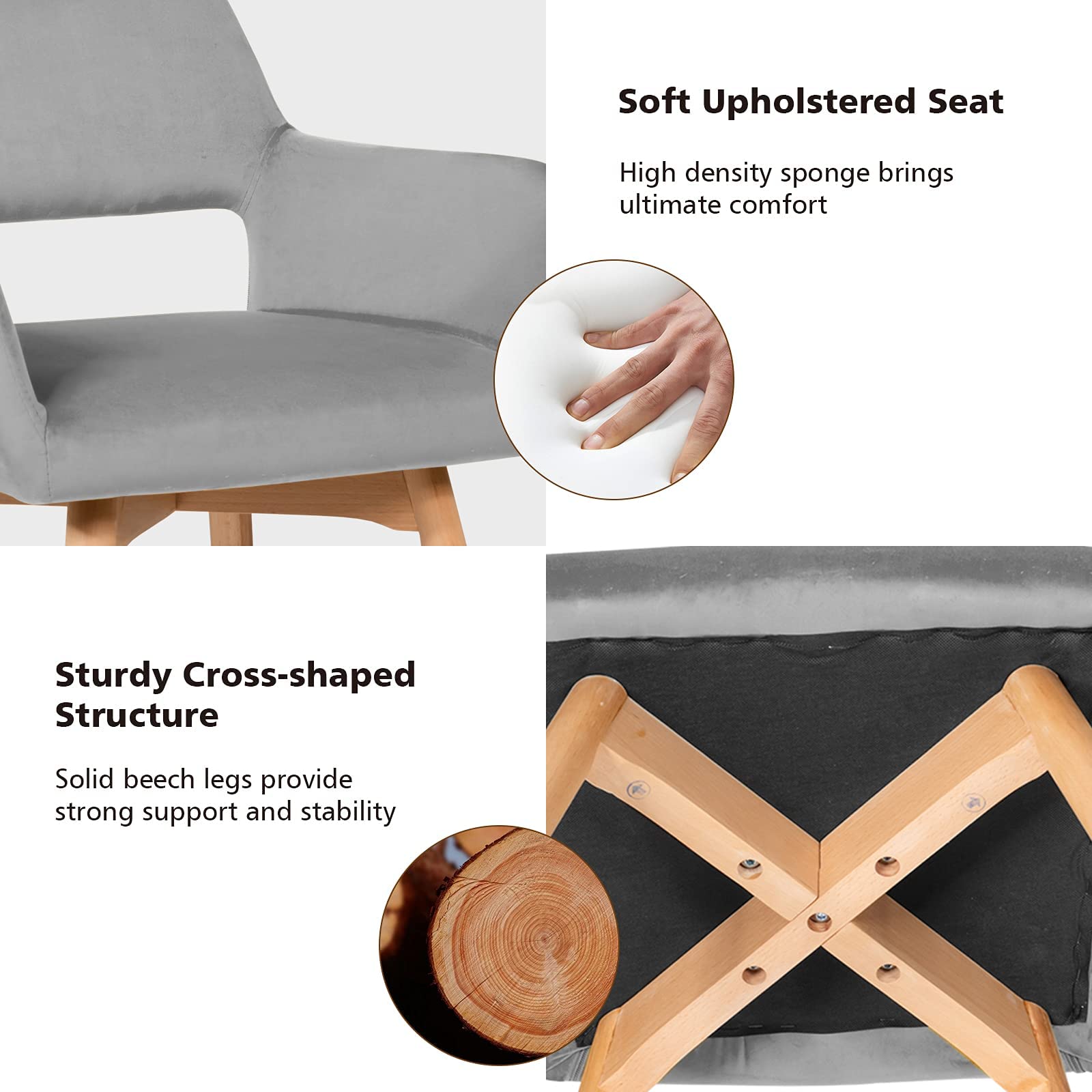 2 Pcs Dining Chairs, Accent Velvet Upholstered Armchairs