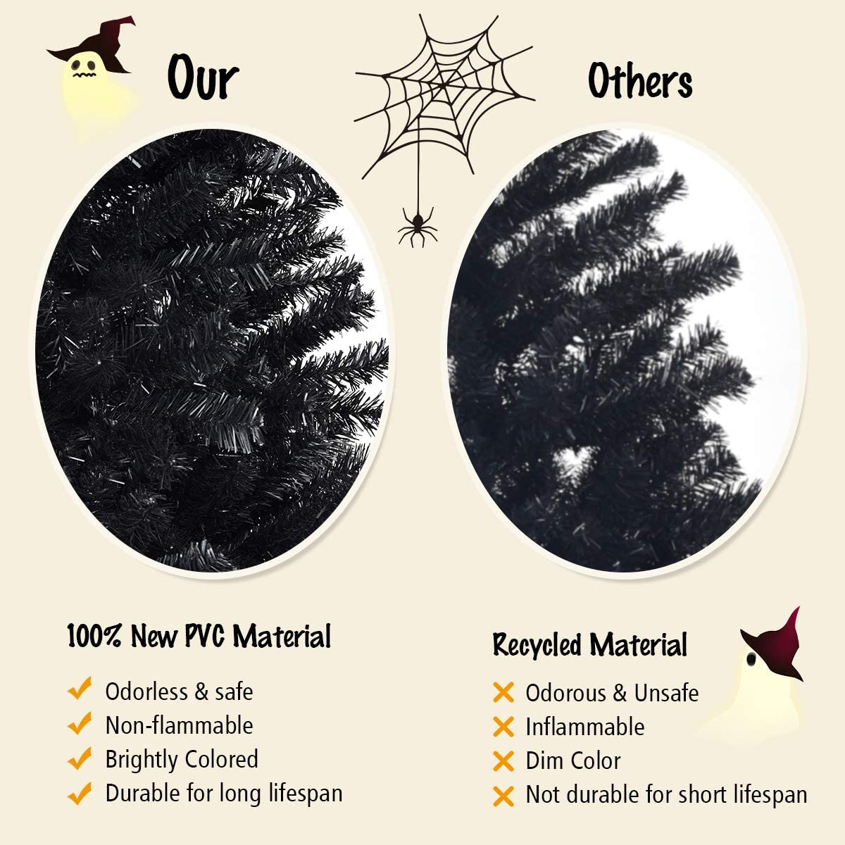 1.8m/2.25M Christmas Tree, Artificial Black Christmas Tree