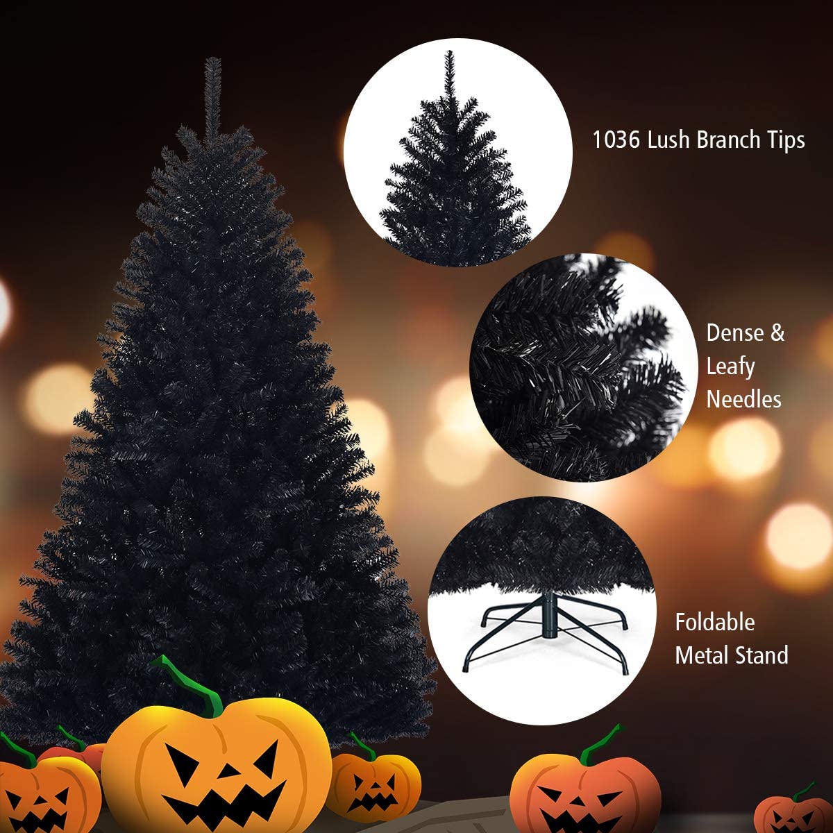 1.8m/2.25M Christmas Tree, Artificial Black Christmas Tree