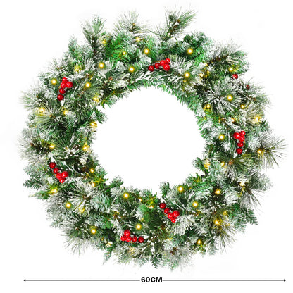 60cm Christmas Wreath, Artificial Pre-lit Lighted Christmas Wreath