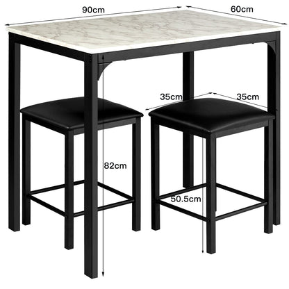 3 Pcs Dining Table and Chairs Set Modern Kichten Table w/Faux Marble Tabletop 2 Chairs Contemporary
