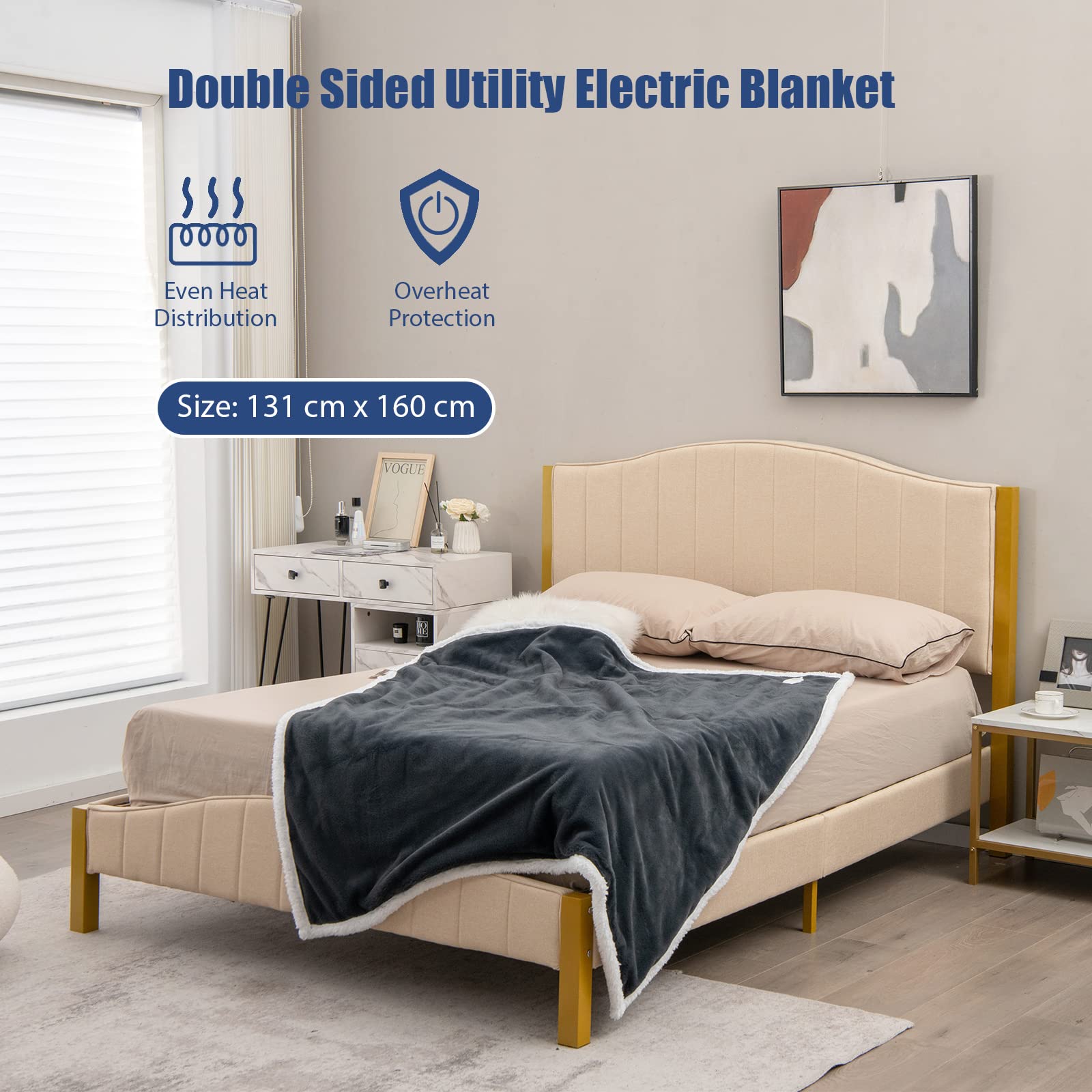 320GSM Rabbit Velvet Electric Blanket,Heated Throw Double-Side Fabric Reversible Blanket