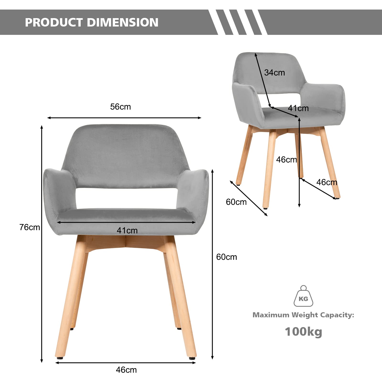 2 Pcs Dining Chairs, Accent Velvet Upholstered Armchairs