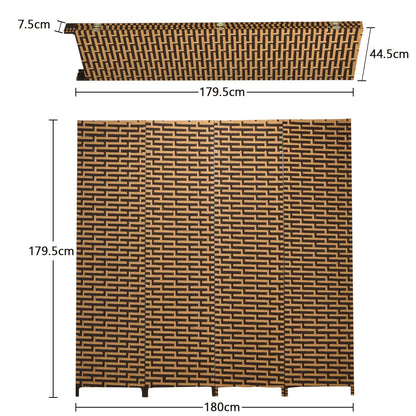 6Ft Panel Screen Room Divider, 4-Panel Woven Wall Divider, 1.8M Tall Folding Wooden Partition Stand