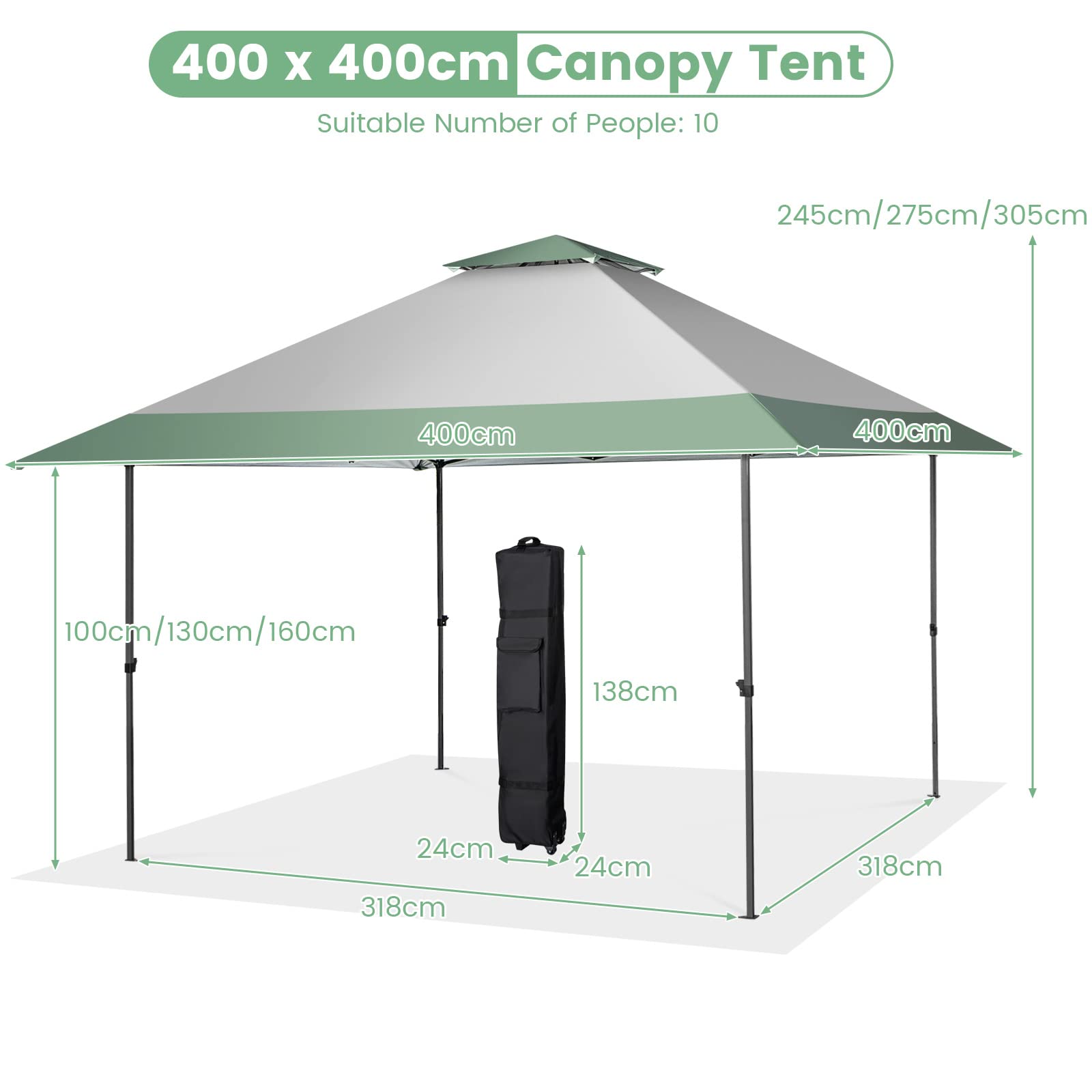 4 x 4m Pop-Up Gazebo, UV Canopy Tent with 4 Reinforced Ribs