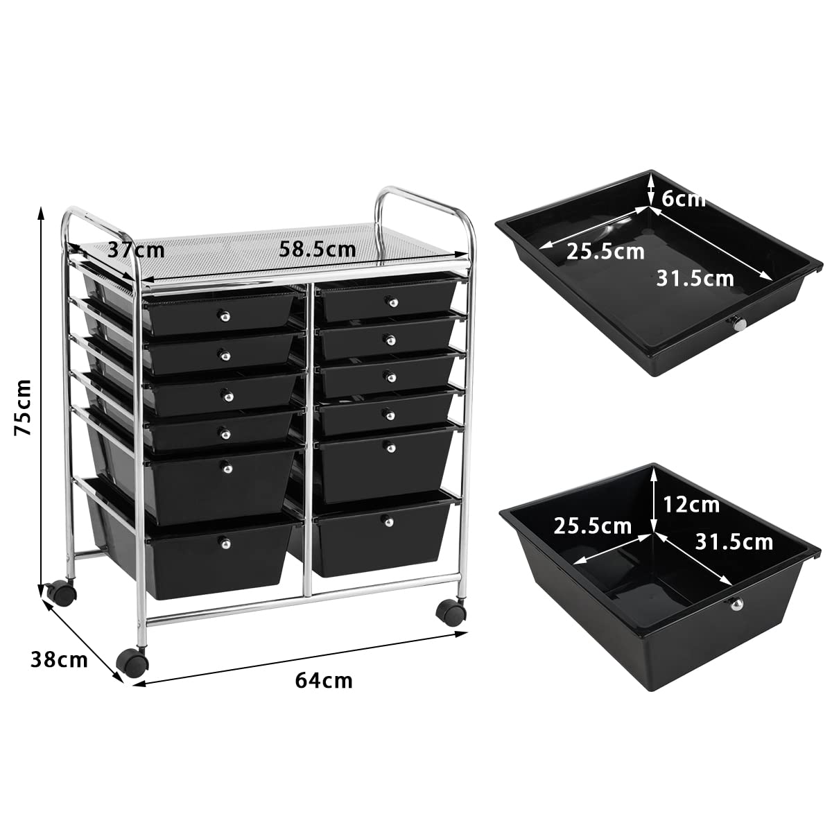 12 Drawer Rolling Storage Cart Organizer, 6-Tier storage trolley Scrapbook Paper Organizer