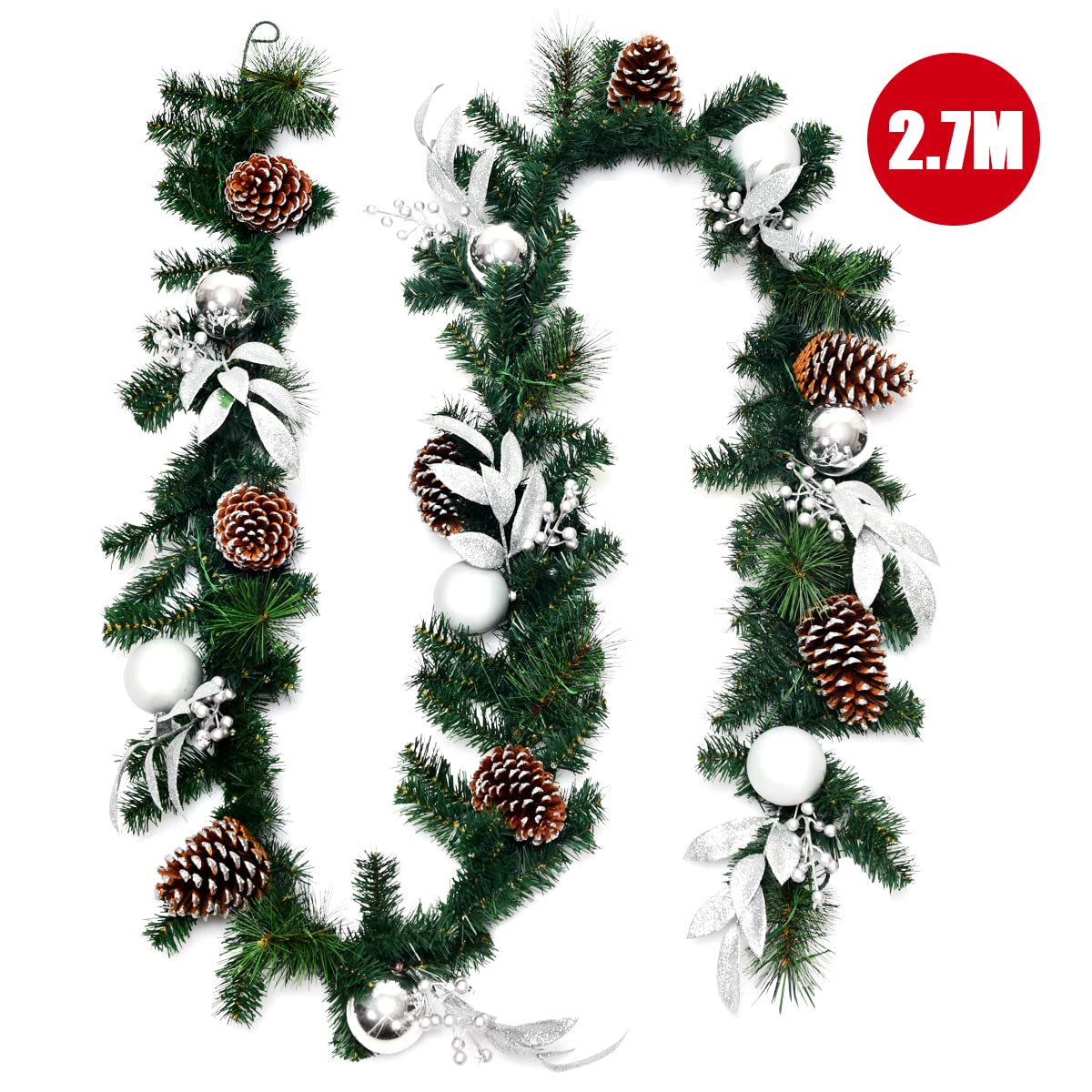 2.7M Christmas Garland, Pre-lit Xmas Pine Garland