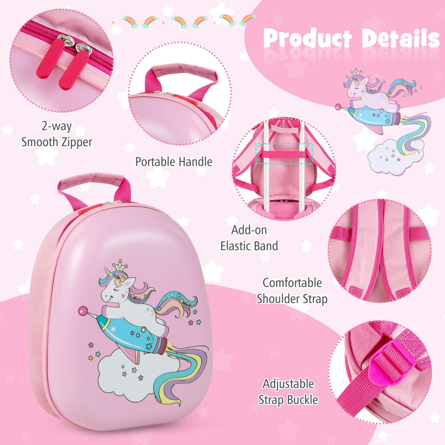 2 PCS Kids Luggage Set, 13¡± & 18¡± Toddlers Carry-on Suitcase Backpack Set w/Adjustable Height