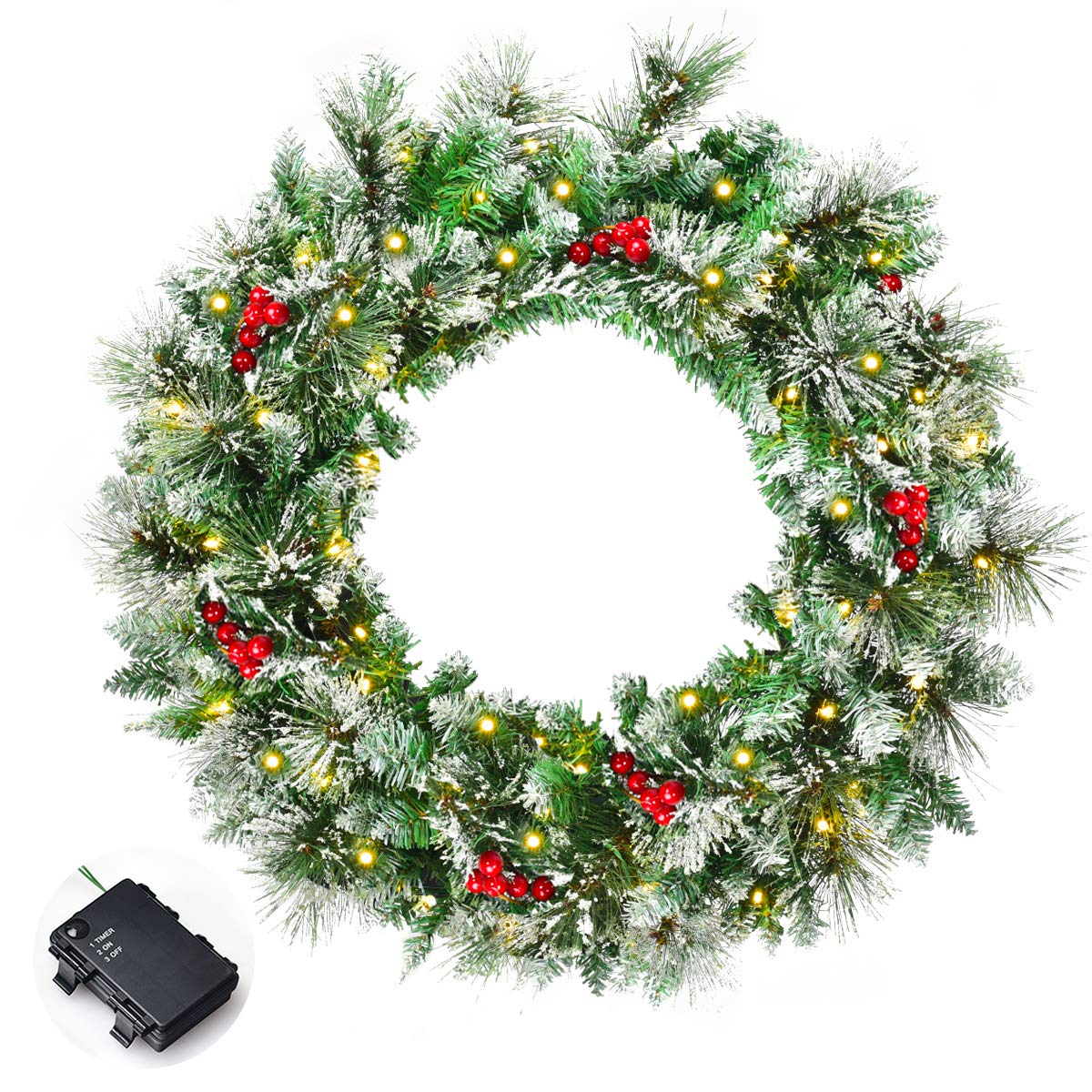 60cm Christmas Wreath, Artificial Pre-lit Lighted Christmas Wreath