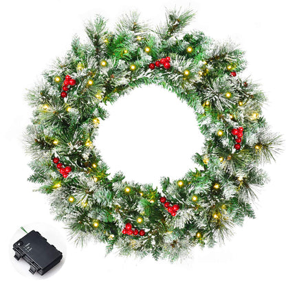60cm Christmas Wreath, Artificial Pre-lit Lighted Christmas Wreath