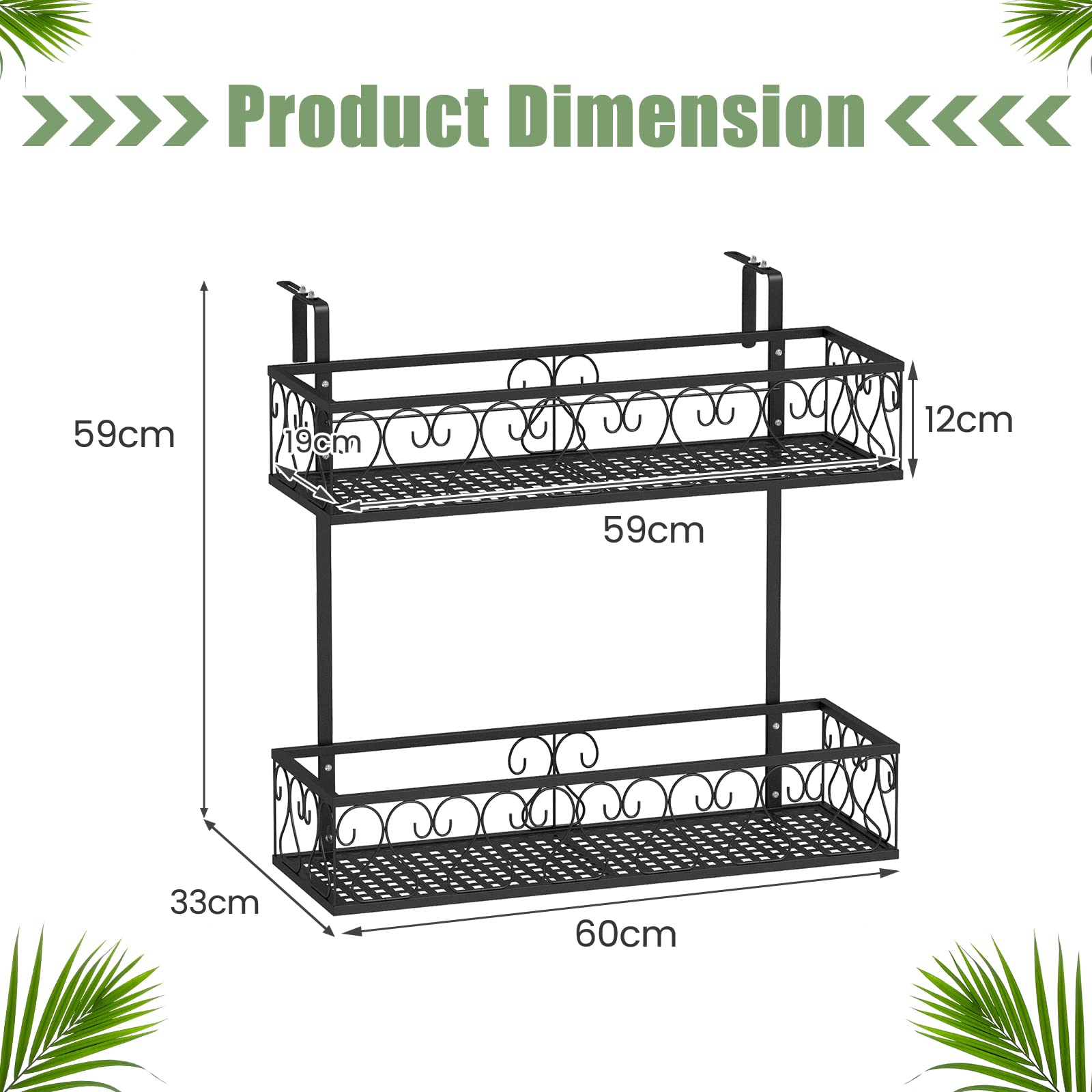 2-Tier Balcony Flowerpot Holder W/ 2 Planter Baskets
