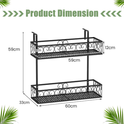 2-Tier Balcony Flowerpot Holder W/ 2 Planter Baskets