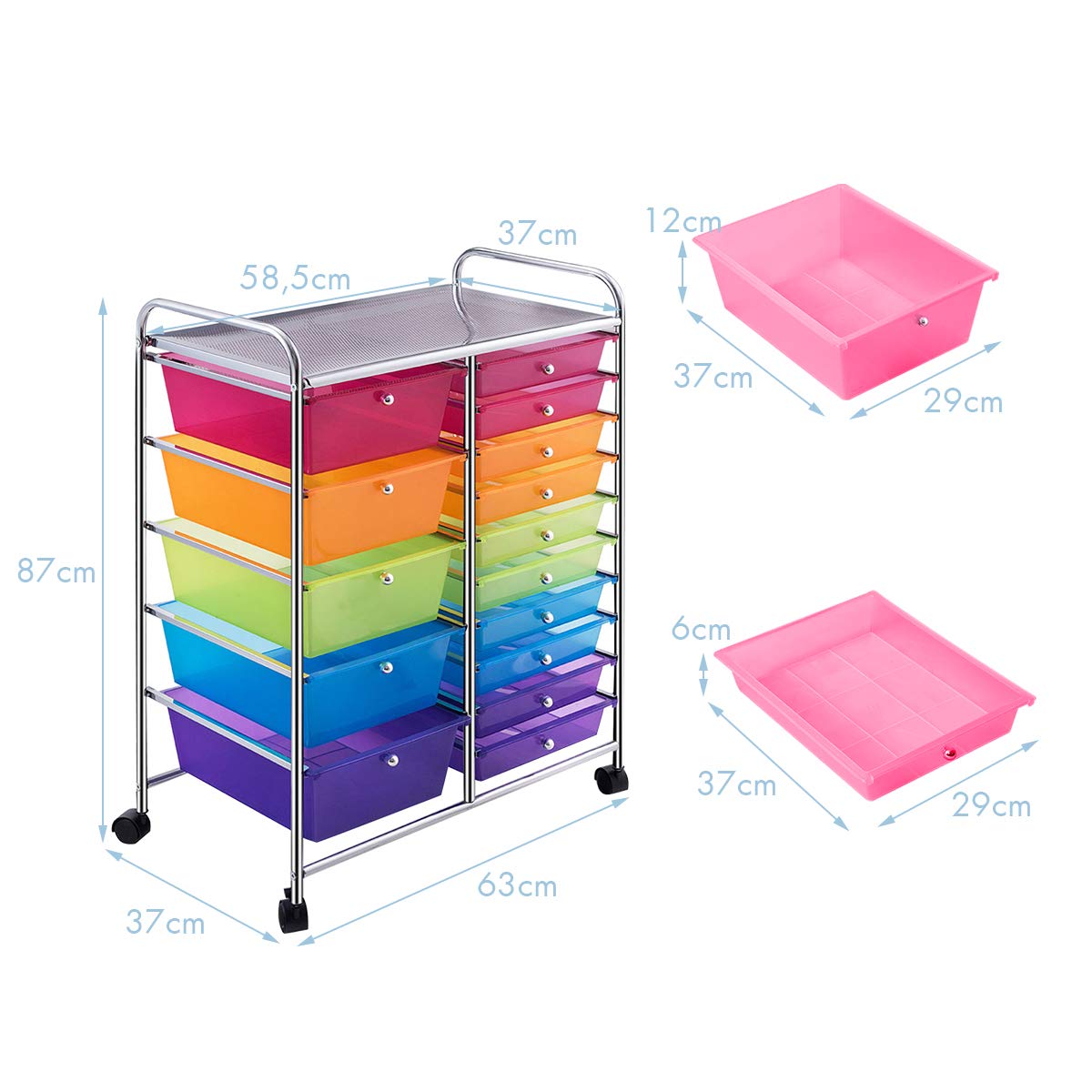 15-Drawer Rolling Storage Drawer Cart, Tools Scrapbook File Paper Craft Organizer Cart w/ Wheels