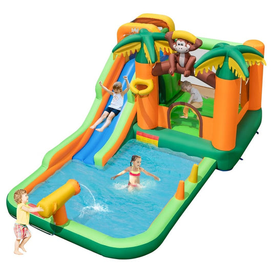 7-in-1 Inflatable Water Slide Park with Bounce House, Splash Pool, Cannon & Climbing Wall, Kids Outdoor Jumping Castle for Backyard
