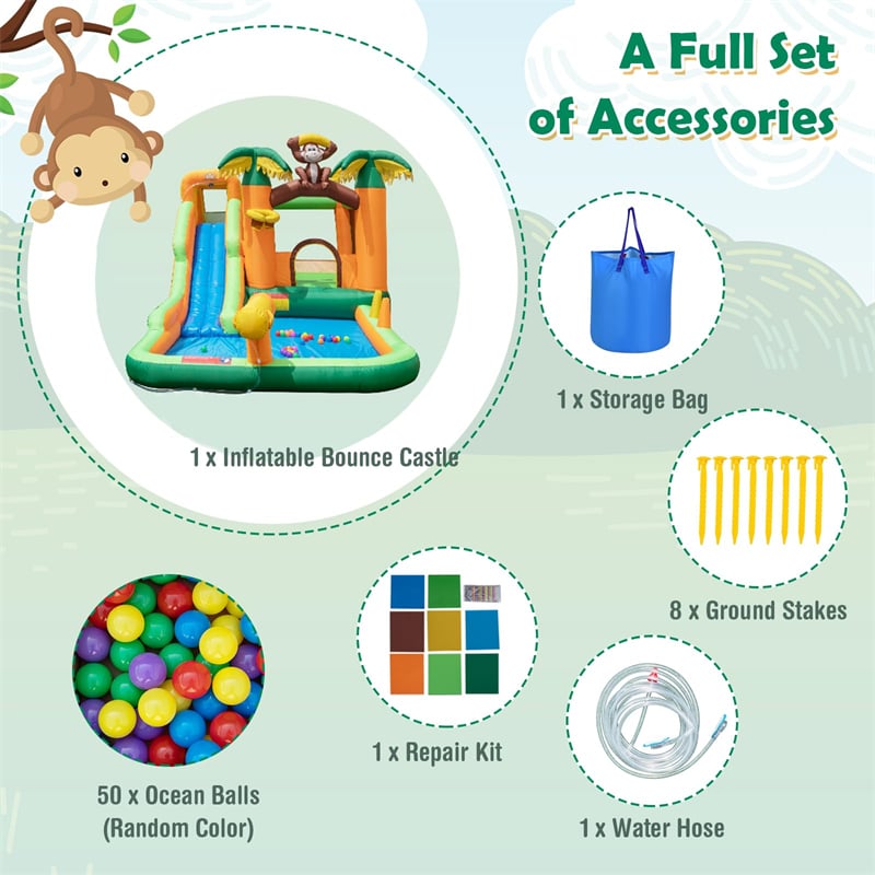 7-in-1 Inflatable Water Slide Park with Bounce House, Splash Pool, Cannon & Climbing Wall, Kids Outdoor Jumping Castle for Backyard