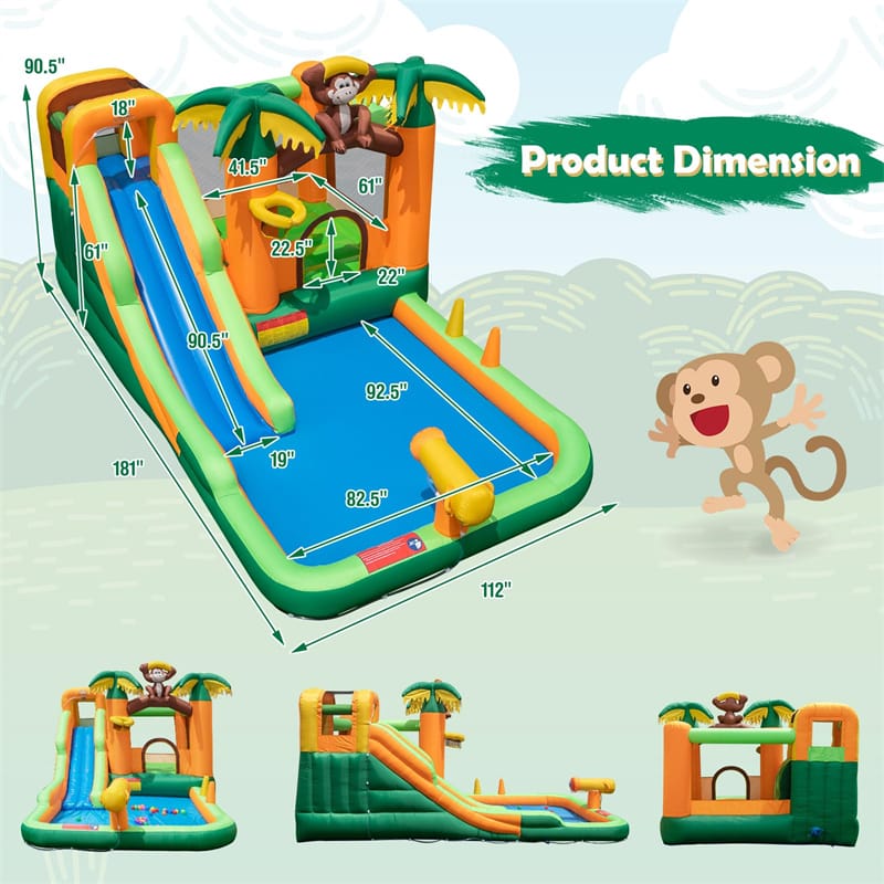 7-in-1 Inflatable Water Slide Park with Bounce House, Splash Pool, Cannon & Climbing Wall, Kids Outdoor Jumping Castle for Backyard