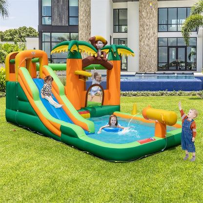 7-in-1 Inflatable Water Slide Park with Bounce House, Splash Pool, Cannon & Climbing Wall, Kids Outdoor Jumping Castle for Backyard
