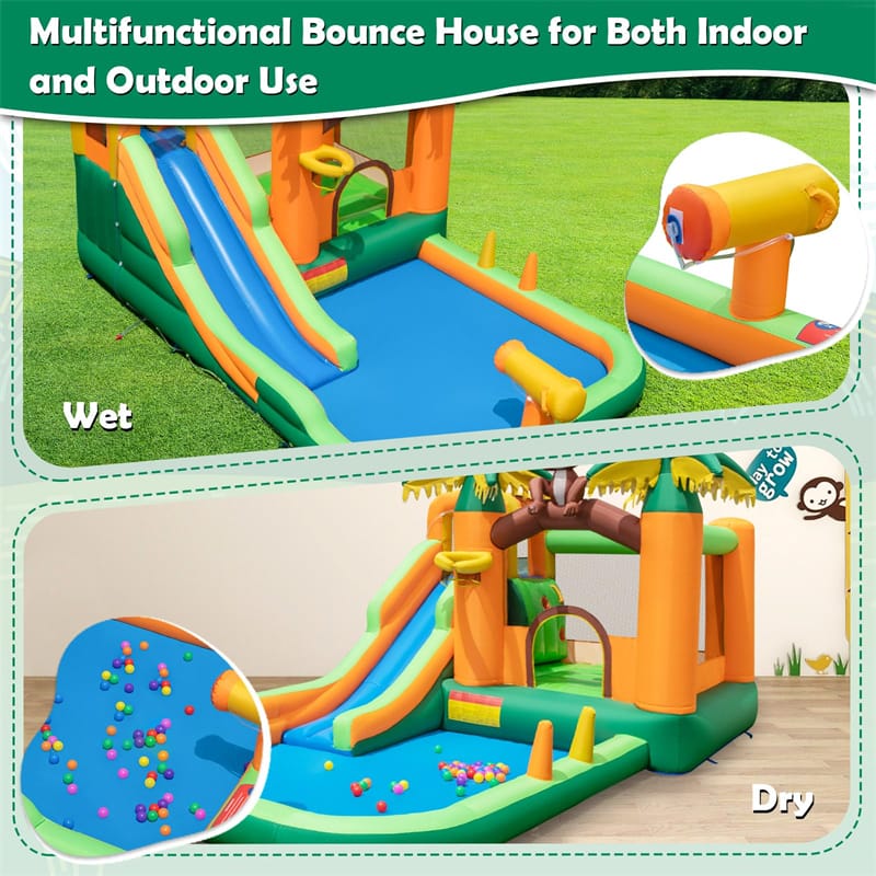 7-in-1 Inflatable Water Slide Park with Bounce House, Splash Pool, Cannon & Climbing Wall, Kids Outdoor Jumping Castle for Backyard