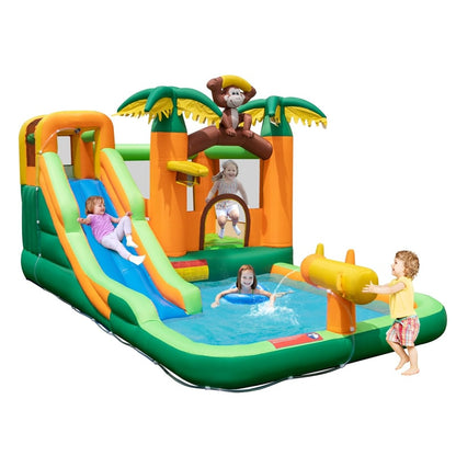 7-in-1 Inflatable Water Slide Park with Bounce House, Splash Pool, Cannon & Climbing Wall, Kids Outdoor Jumping Castle for Backyard