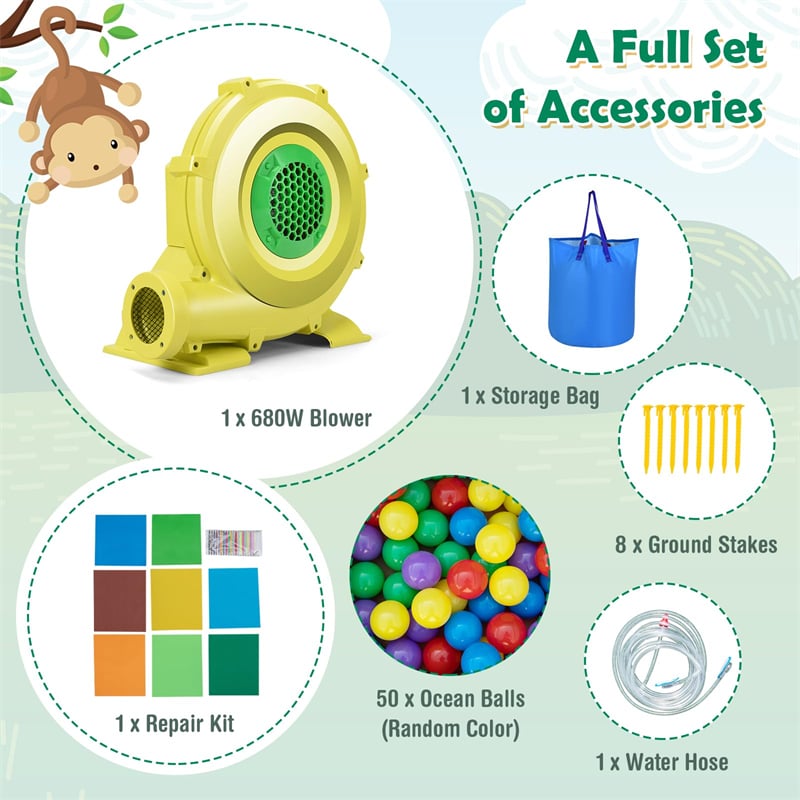 7-in-1 Inflatable Water Slide Park with Bounce House, Splash Pool, Cannon & Climbing Wall, Kids Outdoor Jumping Castle for Backyard