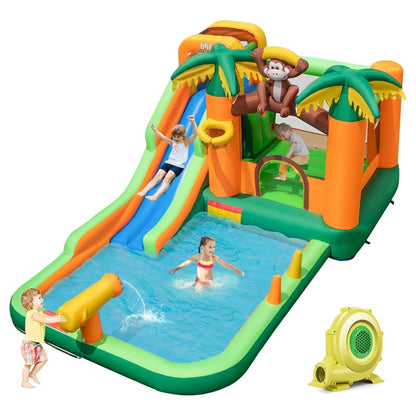 7-in-1 Inflatable Water Slide Park with Bounce House, Splash Pool, Cannon & Climbing Wall, Kids Outdoor Jumping Castle for Backyard