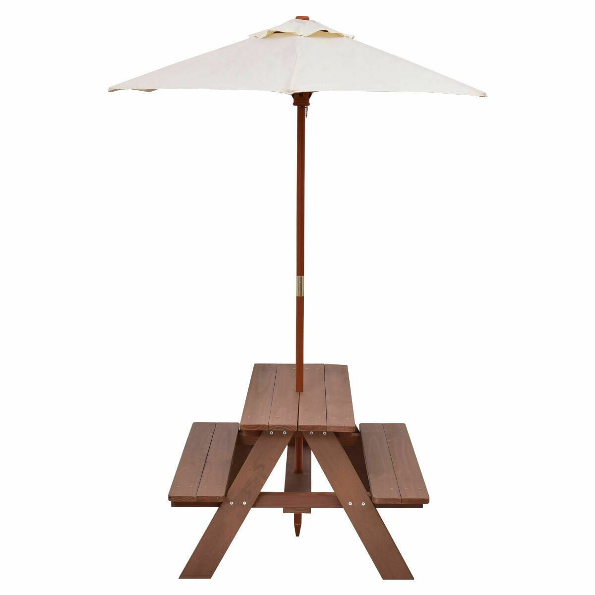 Kids Picnic Table, Outdoor Wooden Children Table & Bench Set with Removable Umbrella, Kids Patio Furniture Activity Table & Chair for Garden Backyard