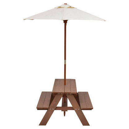 Kids Picnic Table, Outdoor Wooden Children Table & Bench Set with Removable Umbrella, Kids Patio Furniture Activity Table & Chair for Garden Backyard