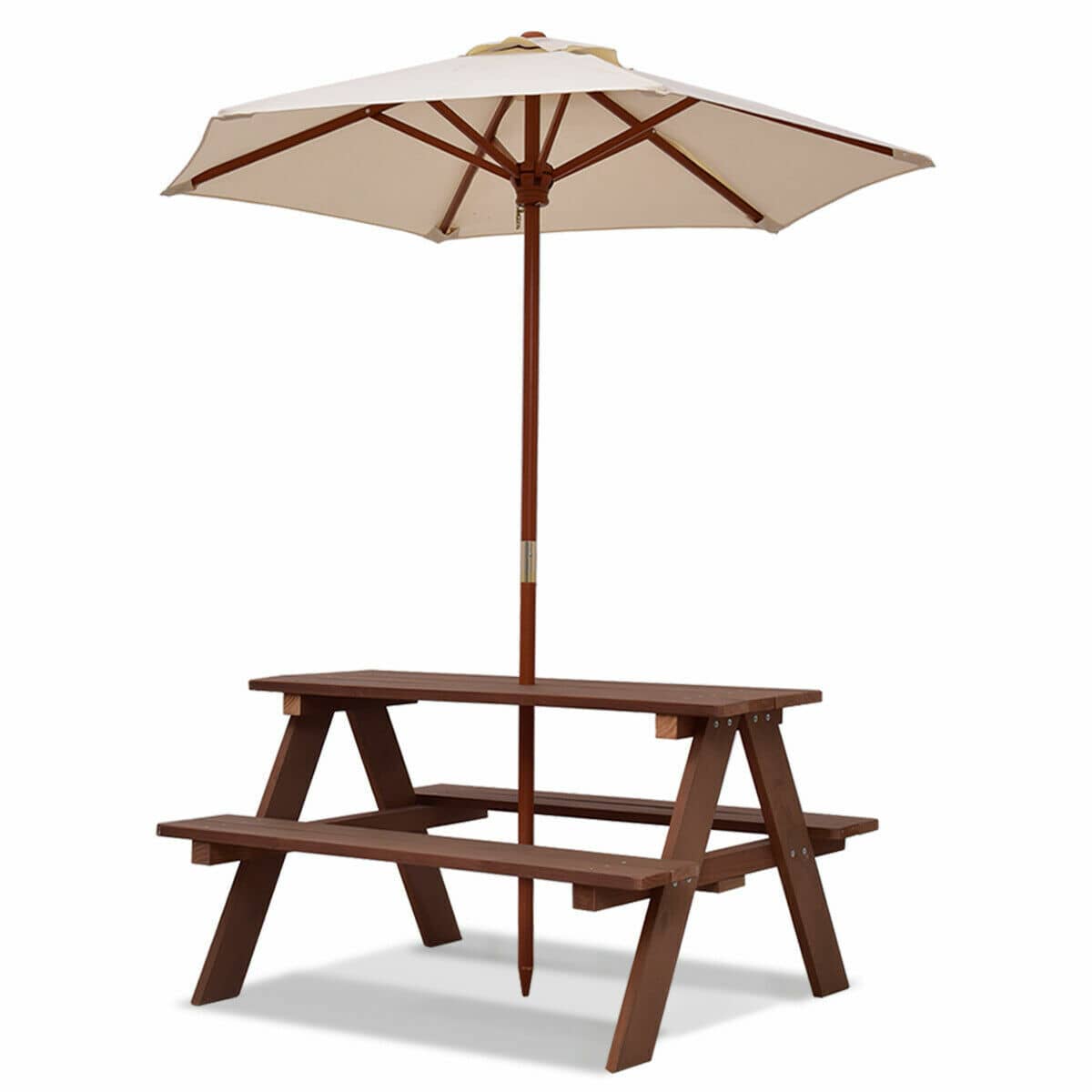 Kids Picnic Table, Outdoor Wooden Children Table & Bench Set with Removable Umbrella, Kids Patio Furniture Activity Table & Chair for Garden Backyard